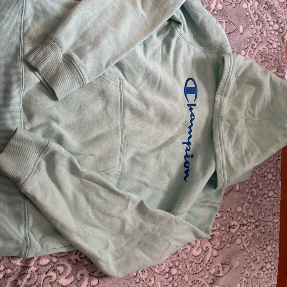 Champion Mint Green Hoodie with Blue Logo